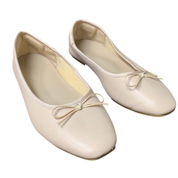 Afeetsing Womens 6 Beige Round Toe Ballet Flats Comfortable Bow Dressy Shoes - Picture 2 of 9